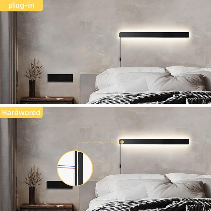 KELUOLY Modern Plug in Wall Sconces, 23.6 inch Frosted Black LED Long Wall - Image 4
