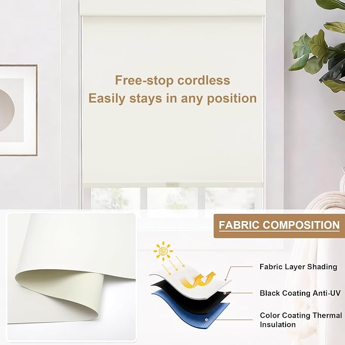 SUNOFF No Drill Tools Cordless Blackout Roller Shades Blinds - Image 6