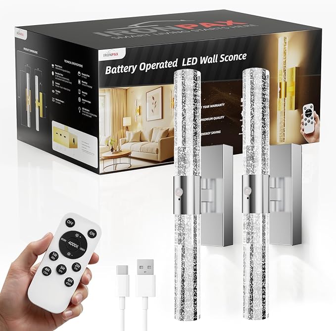 IRONPAX Wall Sconces Battery Operated Set of 2, Wireless Rechargeable Wall - Image 8