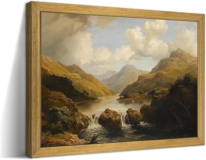 Framed Vintage Landscape Wall Art Home Decor, Retro Mountain Vintage Painting by Unknown