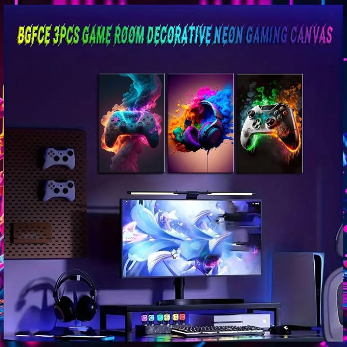 BGFCE Gaming Room Decor Canvas Wall Art Set of 3 - Image 8