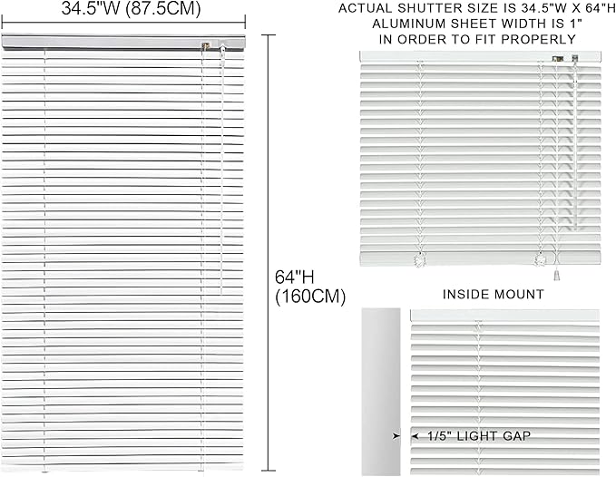 YIIBAII Mini Blinds Suitable for 35" W x 64" H Windows 1" Aluminum Horizontal - Image 6