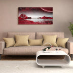 wall art for living room Red Lakes and trees under the starry sky red landscape - Image 6