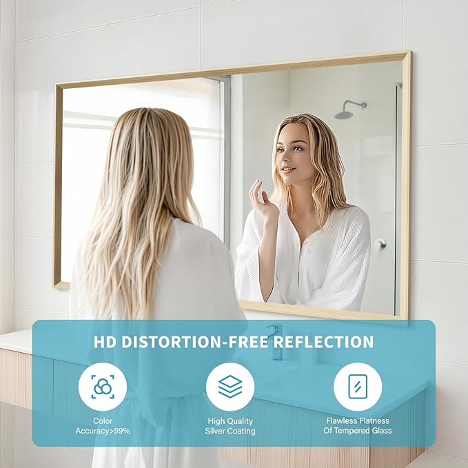 Oak Wood Effect Framed Wall Mirror, 30x48 Rectangle Mirror, Anti-desilvering - Image 3