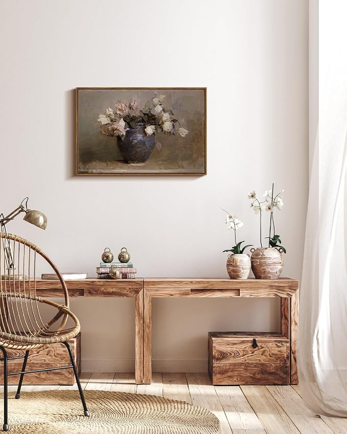InSimSea Framed Canvas Wall Art Vintage Decor, Flower Large Wall Art, Floral - Image 2