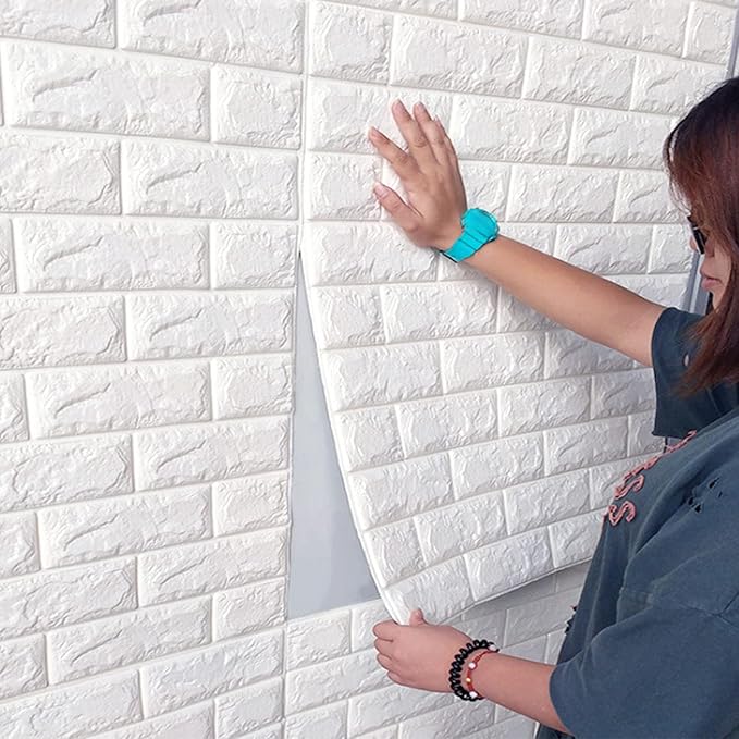 MYOYAY 10 Pcs 3D Wall Panels Peel and Stick 27.5 x 30.3 Inch White Brick by Unknown