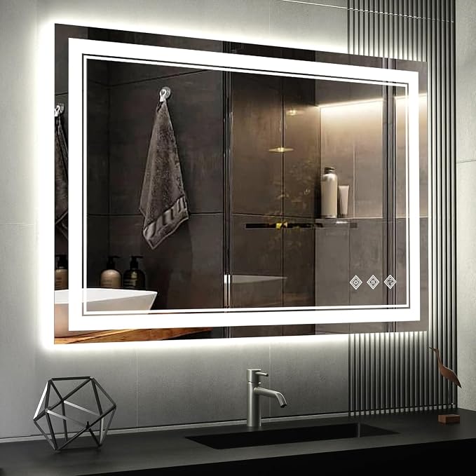 Lighted Bathroom Mirror, 40x30 Inch Gradient Front and Backlit LED Bathroom by VanPokins-GlobalHighEndLEDBathroomMirrorBrand