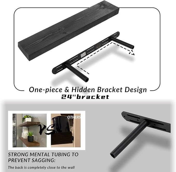 Floating Shelves 2 inch Thick for Wall Set of 2, 24 inch High-End Solid Wood - Image 5
