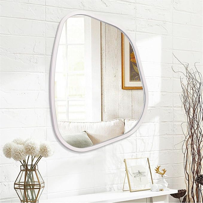 White Irregular Oval Wall Mirror Large 26"x18" Inches Asymmetrical Mirror - Image 2