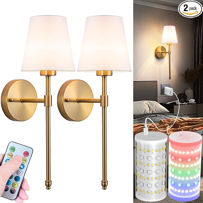 Battery Operated Wall Sconces Set Of 2, Wireless Battery Wall Light by Nekhung