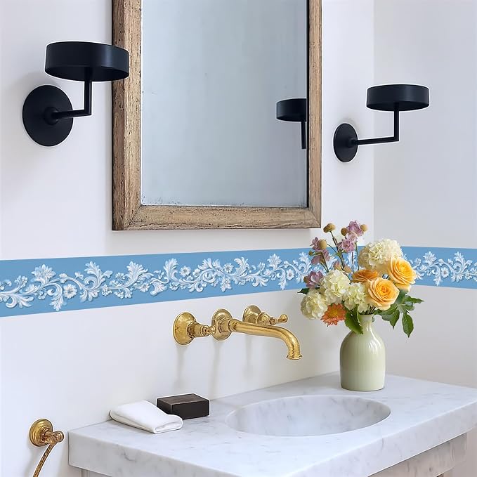 Blue Floral Wallpaper Border 196x4 Inch Peel and Stick Wall Border Elegant - Image 5