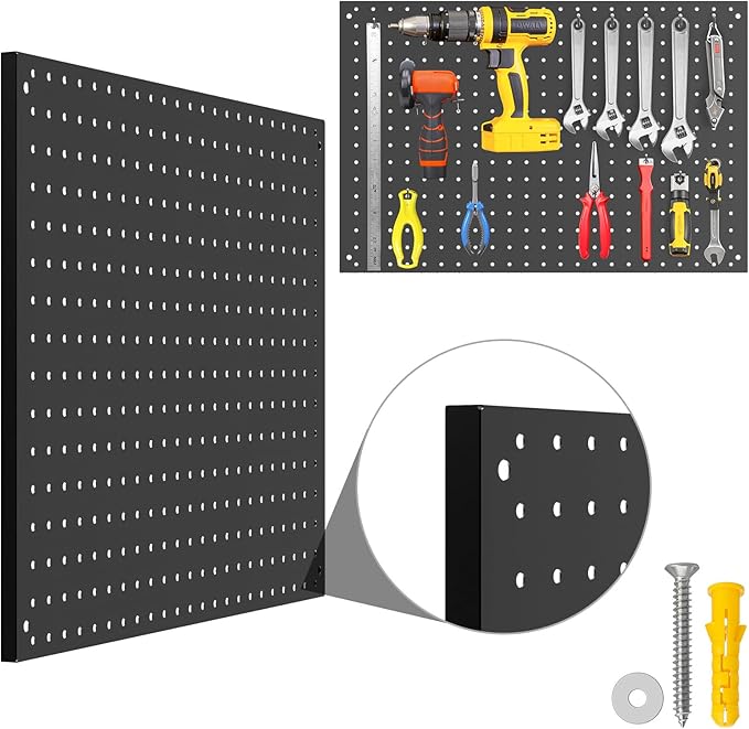 Peg Board, 3 Pack Metal Pegboard Panels Black Pegboards Wall Organizer - Image 2