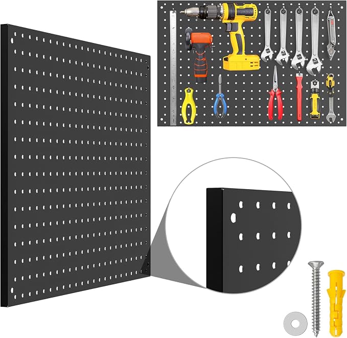 Peg Board, 4 Pack Metal Pegboard Panels Black Pegboards Wall Organizer - Image 2