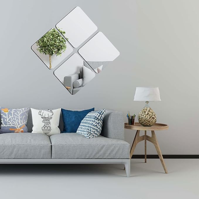 6Pcs Acrylic Mirror Tiles, Self-Adhesive Mirror Stickers, Square Mirror Trays - Image 5