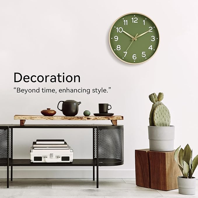 Roymnie Wall Clock 12 Inch Silent Green Wall Clocks Battery Operated- Modern - Image 7