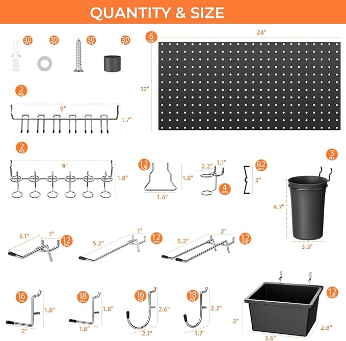 INCLY 226PCS Metal Pegboard Wall Organizer, 48x36 Inch Black Peg Board Panels - Image 4