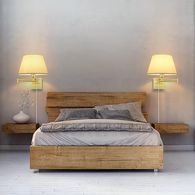 TRLIFE Dimmable Wall Sconce Plug in, Brushed Brass Wall Sconces Set of 2 Swing - Image 7