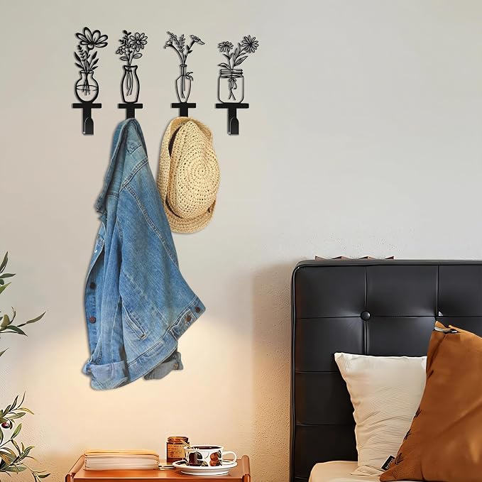 Decorative Wall Hooks, Metal Flowers Wall Decor - Image 4