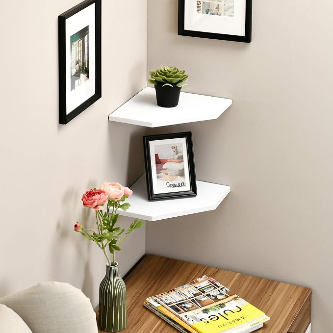 WELLAND 12-Inch Floating Corner Shelves Set of 2, Wall Mounted Storage Shelf - Image 4