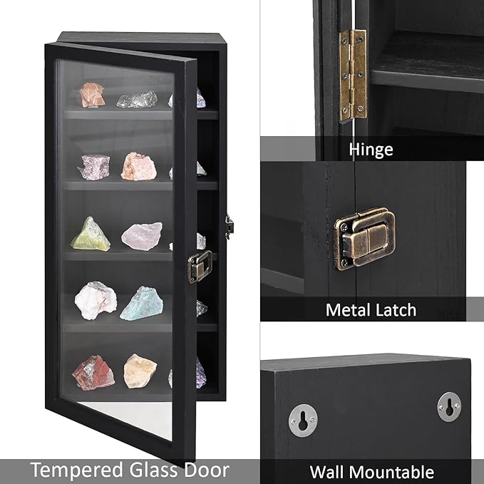 Ikee Design Wall Mounted Wooden Collectible Display Case 5 Shelf Display - Image 3