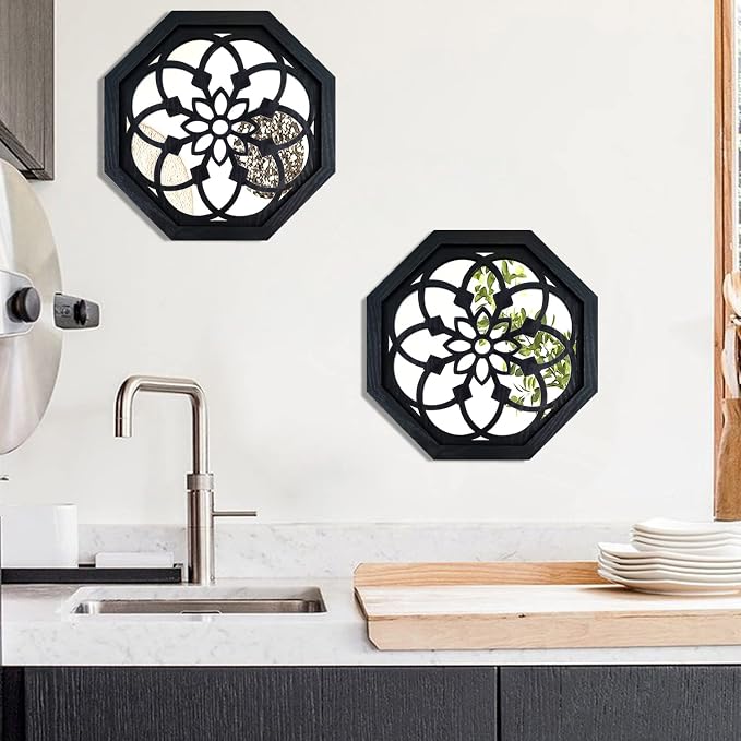 ZOLAPI 2-Piece Octagon Wall-Mounted Mirrors, Vintage Farmhouse Mirror - Image 4
