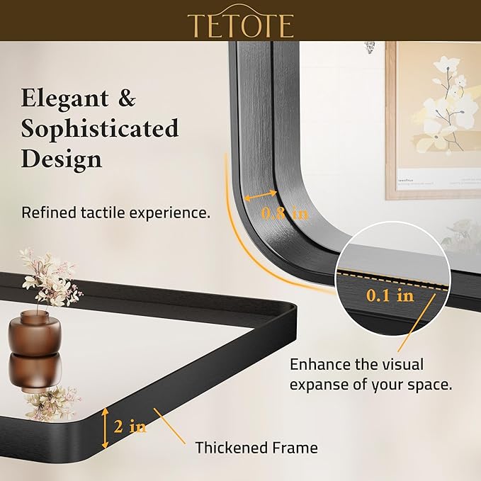 TETOTE 60 x 30 Inch Black Vanity Mirror, Rectangle Matte Metal Frame - Image 4