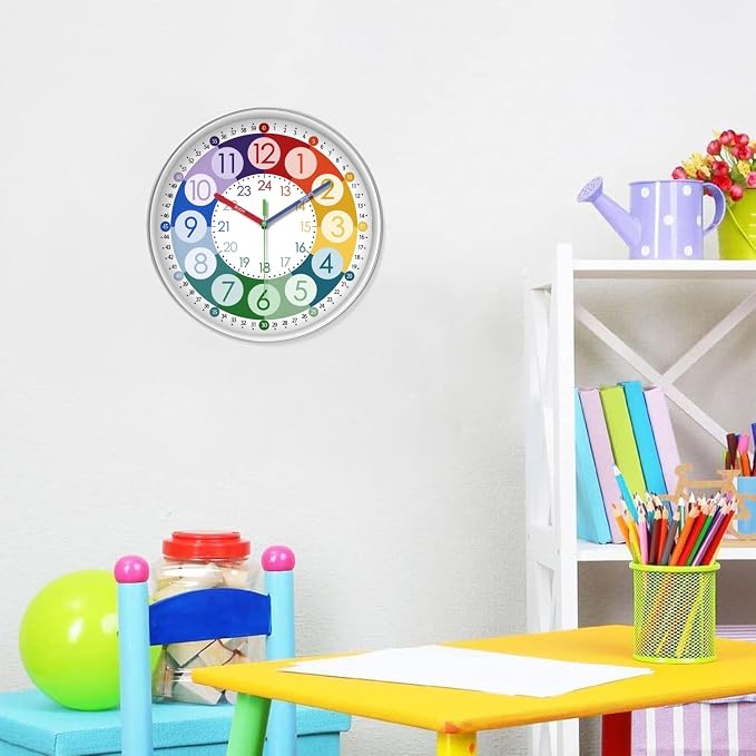 XFM 2 Pieces Learning Clock for Kids 8 Inch Silent Wall Clocks Battery Operated - Image 4