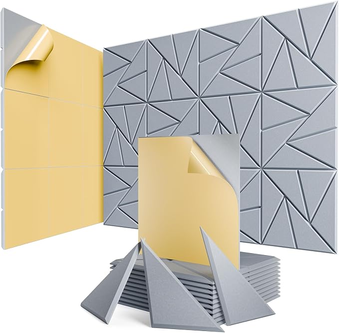 12 Pack Acoustic Panels with Self-Adhesive, Sound Panels High Density, by ROOME