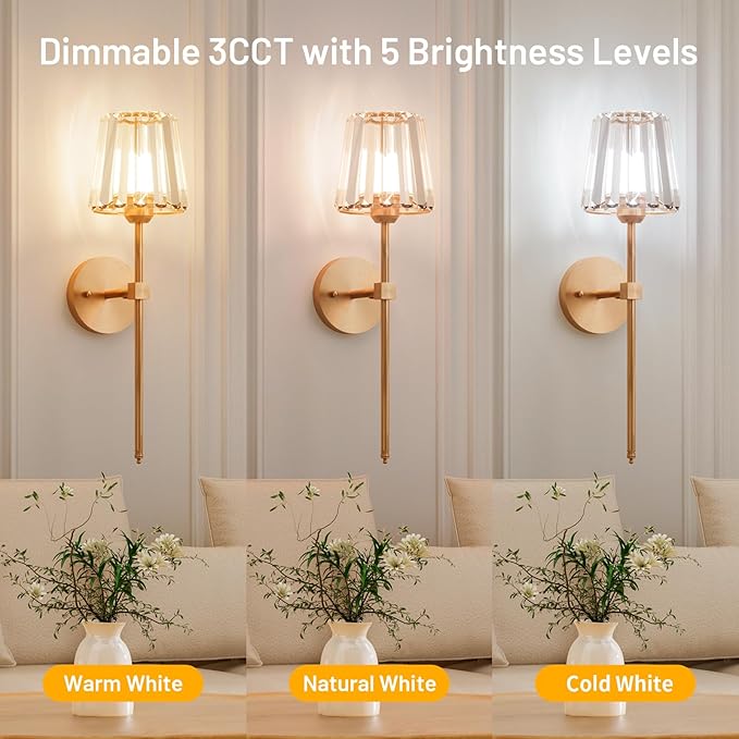 Crystal Battery Operated Wall Sconces Set of 2, 12 RGB and 3CCT Dimmable Wall - Image 6