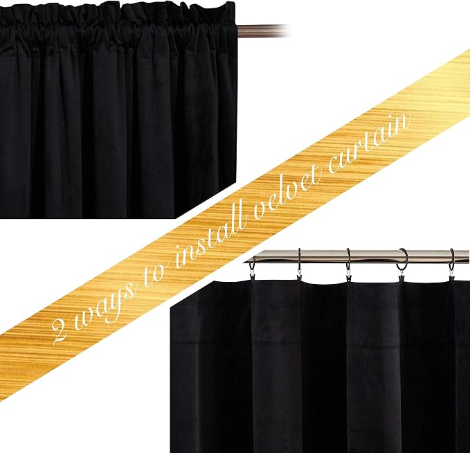 NICETOWN Black Out Velvet Curtains 63 inches Long, Solid Heavy Matt - Image 3
