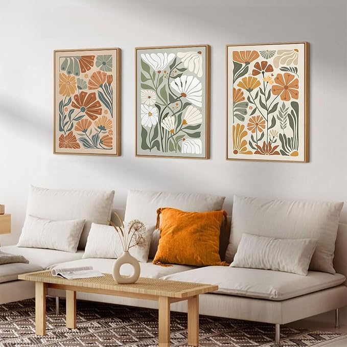 KISSFOX Framed Canvas Wall Art Abstract Floral Botanical Print Set of 3 Green - Image 5