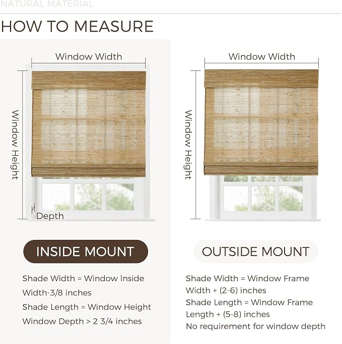 TWOPAGES Custom Cordless Natural Woven Roman Shades, No Drill or Motorized - Image 7