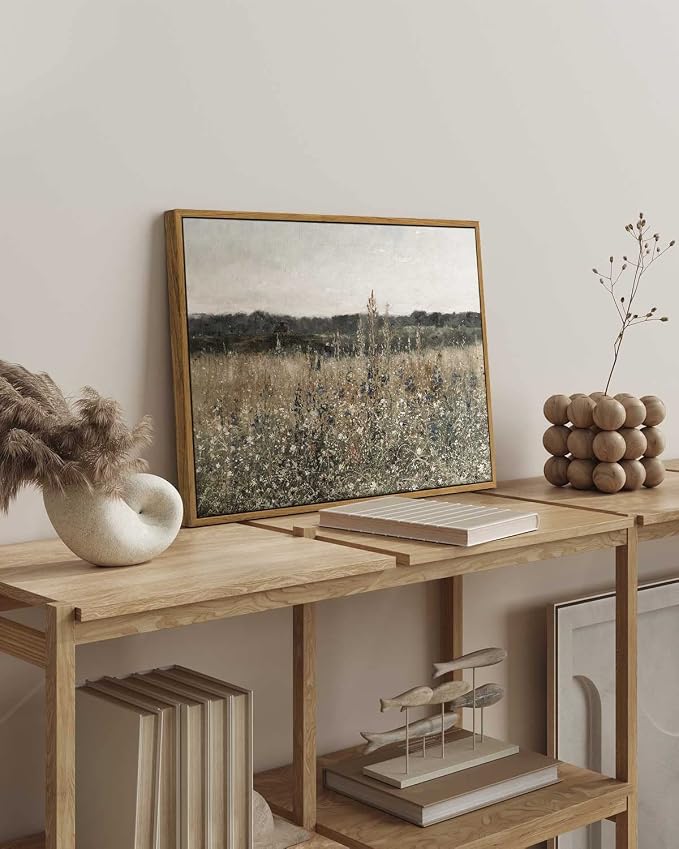 InSimSea Framed Canvas Wall Art Vintage Decor, Wildflower Field Vintage Wall - Image 3