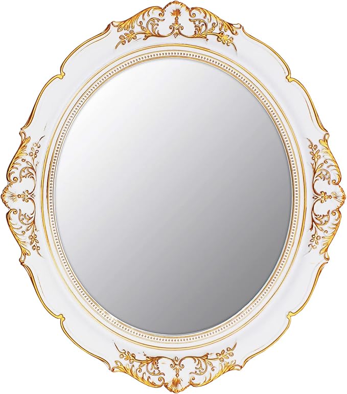 YCHMIR Vintage Decorative Wall Mirror 14.8 x 13.1 Inch Oval Mirror White by YCHMIR