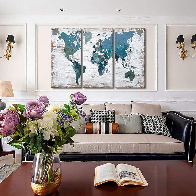 Teal blue Wall Art Watercolor Abstract Wall Decal Large Office Canvas Wall Art - Image 4