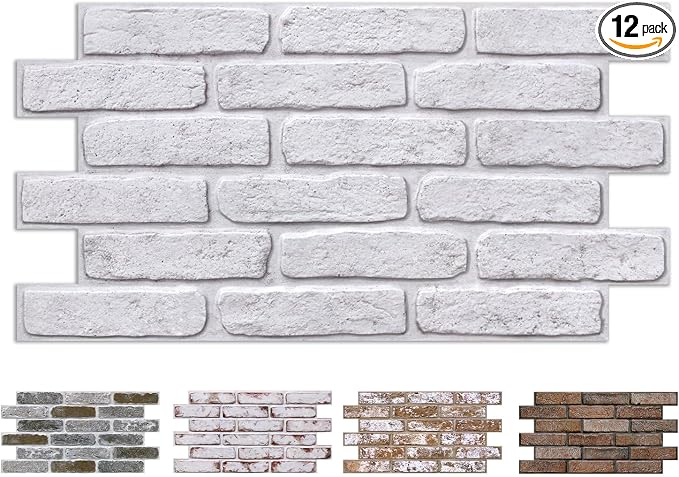 COMSTICKC 3D White with Gray Spots Faux Brick Wall Panel Peel and Stick Wall by COMSTICKCDECOR