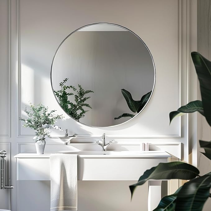 Sunniry Silver Round Mirror 24 inch, Circle Mirror - Image 4