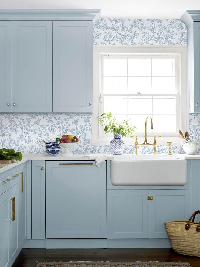 Ismoon Peel and Stick Wallpaper Blue and White Contact Paper Modern Flroal Wall - Image 9