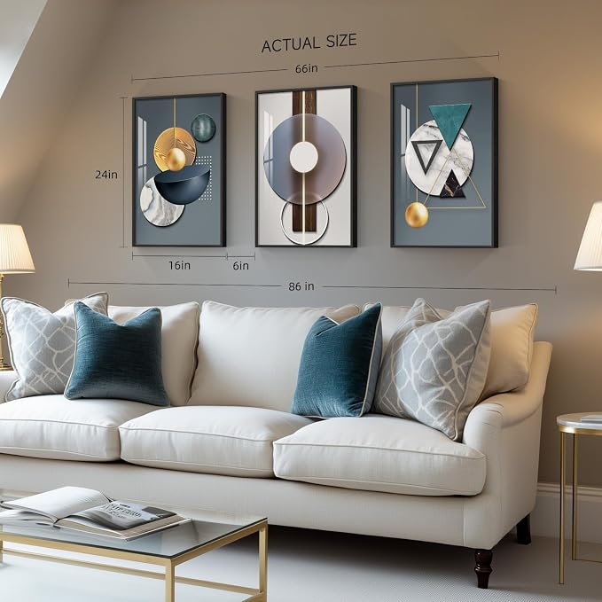 Framed Modern Wall Art for Living Room, 3 Piece Modern Luxury Bright Style Blue - Image 2