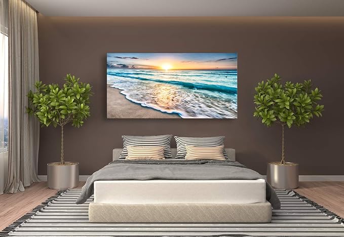 Baisuart S02275 Canvas Prints Wall Art Beach Sunset Ocean Waves Nature Pictures - Image 6