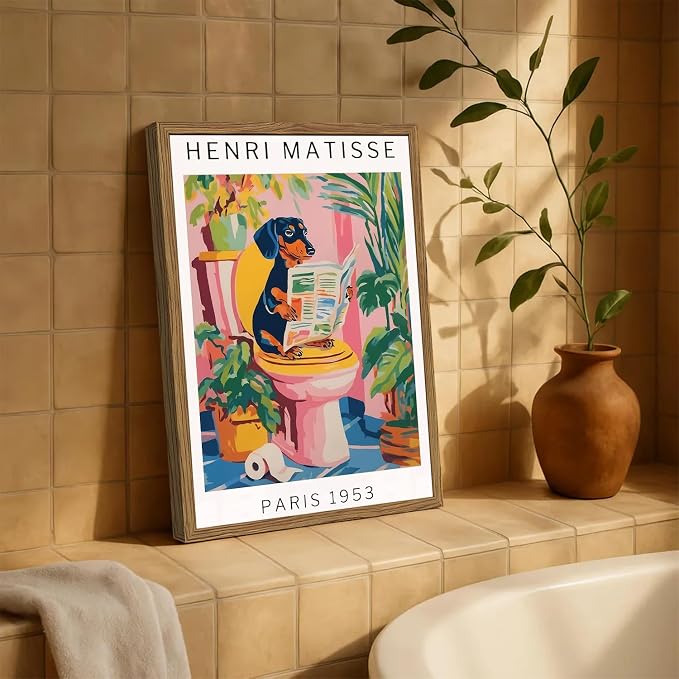 Funny Dachshund Bathroom Wall Art Henri Matisse Dog Bathroom Wall Decor Picture - Image 7