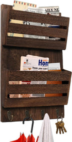 Mail Organizer Wall Mount with 4 Key Hooks, Rustic Wooden Hanging Mail Sorter - Image 7