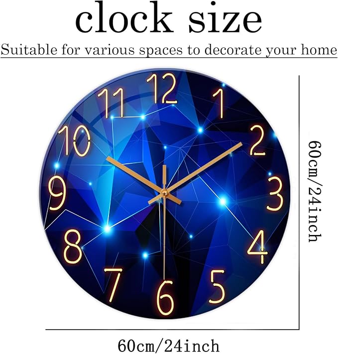 Extra Large Wall Clocks for Living Room Decor 24 Inch Glass Blue Clock Battery - Image 7