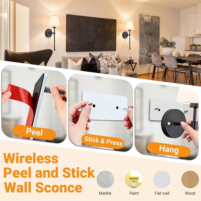 Battery Operated Wall Sconces Set Of 2, Wireless Battery Wall Light - Image 3