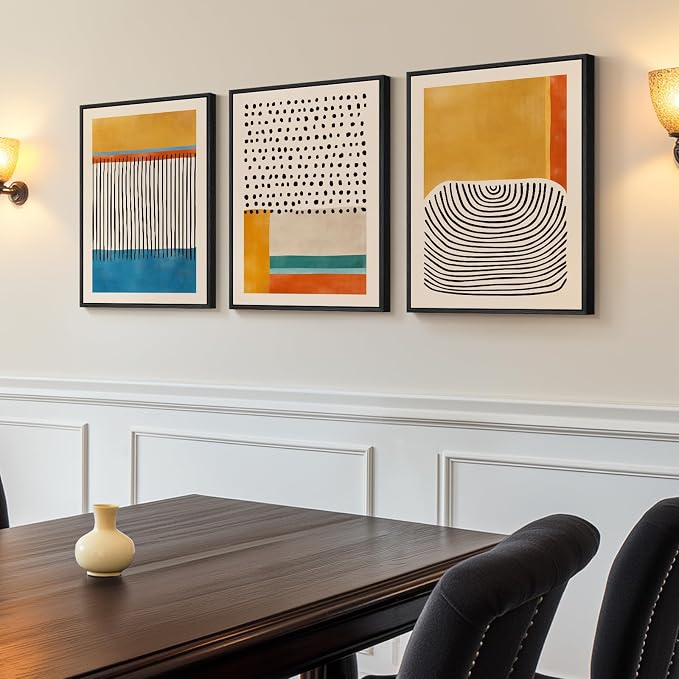 Framed Abstract Mid Century Modern Wall Art Bedroom, 3 Piece Colorful Bright - Image 2