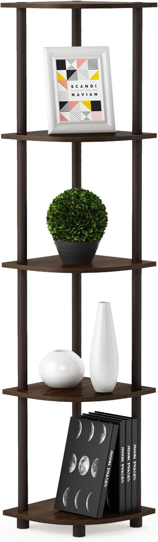 Furinno TURN-N-TUBE Corner Shelf Set of 2, 5-Tier Corner Bookshelf, Open - Image 5