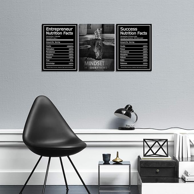 KAWAHONE Motivational Mindset Canvas Wall Art, Success Entrepreneur Nutrition - Image 2