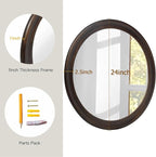 CULER Round Wall Mirrors 24 Inch, Wood Rustic Decorative Transitional Mirror - Image 4