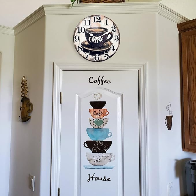 Kitchen Wall Clock, Vintage Glass Coffee Sign Decor Wall Clocks Battery - Image 4