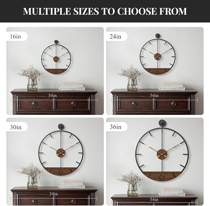 Cuspin Modern 24 Inch Wall Clock, Minimalist Wood and Metal Wall Decor Clock - Image 6